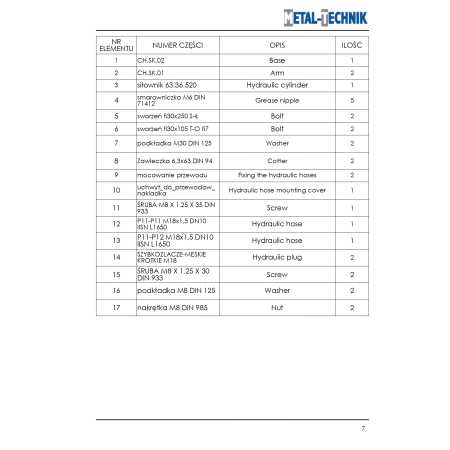 Katalog części zamiennych - Chwytak bel 1 siłownik - sokólski